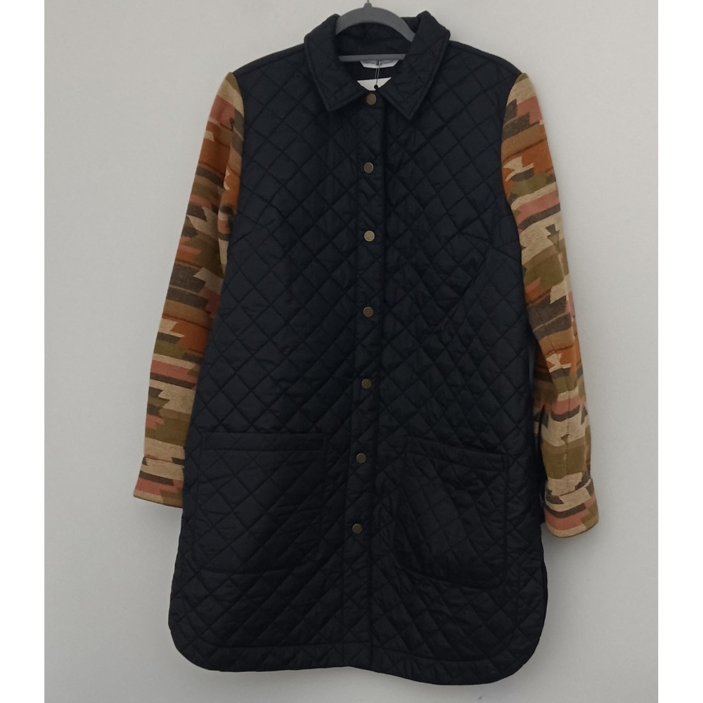 Denim & Co. Canyon Retreat Jacket Womens M Southwest Jacquard Quilted  Black NEW